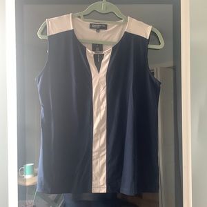 NWT navy and warm gray sleeveless blouse